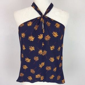 Madewell 100% Silk Halter Top in Fresh Daisies S